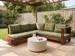 Beliani Garden Corner Sofa 5 Seater Marettimo Certified Acacia Wood Green Left Hand - thumbnail 2