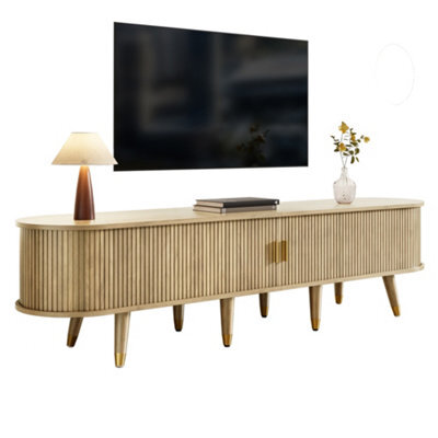 Btm 175 Cm Tv Cabinet With Sliding Door, Light Wood, Countrystyle Mdf Tv Stand With Shelves, Drawer And Cabinet - image 1