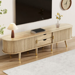 Btm 175 Cm Tv Cabinet With Sliding Door, Light Wood, Countrystyle Mdf Tv Stand With Shelves, Drawer And  Cabinet - thumbnail 4