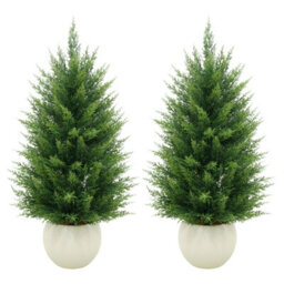 London Boutique Set Of 2 90Cm Artificial Pine Trees, Faux Evergreen Plants With 3D Needles, White Pots, Home Office Decor