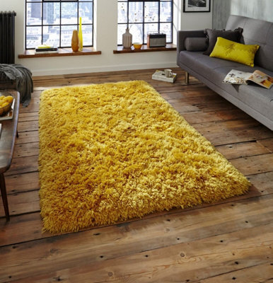 Polar Pl 95 Yellow Plain Thick Shaggy Handmade Durable Super Soft Acrylic Rug For Bedroom Living & Dining Room-150Cm X 220Cm - image 1