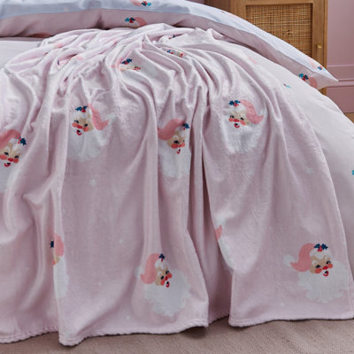 Catherine Lansfield Vintage Christmas Santa Cosy Fleece 130X170Cm Blanket Throw Pink - image 1