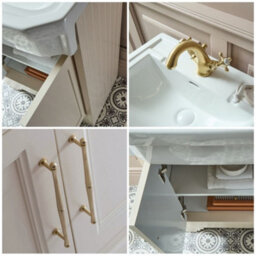 Homestylestore Antique White 570mm Bathroom Vanity Unit And Brushed Brass T Bar Handles - thumbnail 2