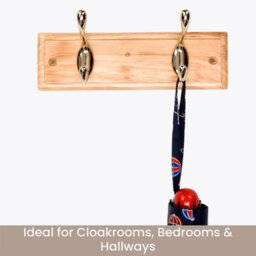 Keypak 2-Hook Wall-Mounted Coat Rack, 22.5Cm - Pine Wood Effect Board, Polished Brass Coat Hooks - Fixings Included - thumbnail 5