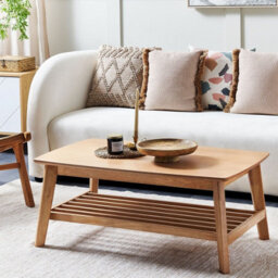 Beliani Classic Design Coffee Table, Light Brown Painted Mdf Top With Rubberwood Legs And Shelf, 100 X 55 Cm - thumbnail 2