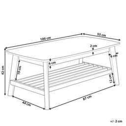 Beliani Classic Design Coffee Table, Light Brown Painted Mdf Top With Rubberwood Legs And Shelf, 100 X 55 Cm - thumbnail 4