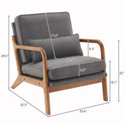 Grey Accent Chairs With Solid Wood Frame, Armchair With Lumbar Pillow - thumbnail 2