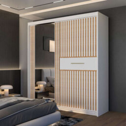 Sliding Wardrobes 4 u LTD Modern Sliding Wardrobe With Led Light, Mirror & Oak Trim - 150Cm/203Cm - thumbnail 1