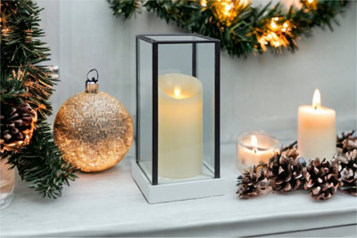 Netagon Xmas Haus Hurricane Glass Artificial Candle Holder With Large Led Candle Battery Operated - image 1