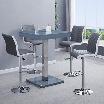 Furniture in Fashion Topaz Glass Grey Gloss Bar Table With 4 Ritz Grey White Stools - image 1