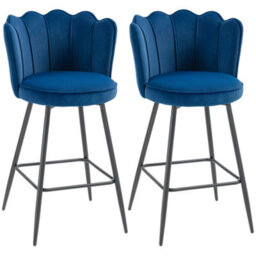 Homcom Set Of 2 Barstools With Petal Backrest For Kitchen Island Dark Blue - thumbnail 2