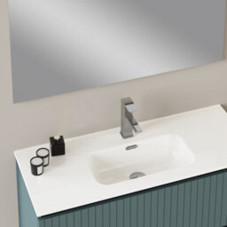 Banyetti Linea Ocean Blue Ribbed Double Drawer Wall Hung Vanity Unit 1000mm X 390mm - thumbnail 3