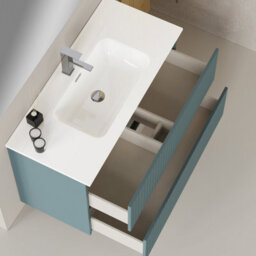 Banyetti Linea Ocean Blue Ribbed Double Drawer Wall Hung Vanity Unit 1000mm X 390mm - thumbnail 4