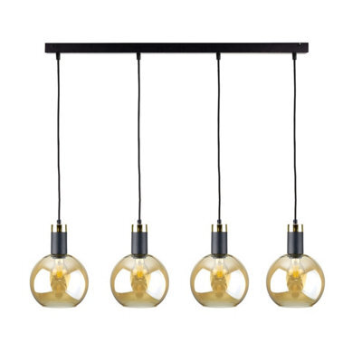 Luminosa Lighting Luminosa Auralis Bar Pendant Ceiling Light Black, Gold Amber Glass Shade 4X E27 - image 1