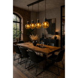 Luminosa Lighting Luminosa Auralis Bar Pendant Ceiling Light Black, Gold Amber Glass Shade 4X E27 - thumbnail 2