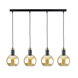Luminosa Lighting Luminosa Auralis Bar Pendant Ceiling Light Black, Gold Amber Glass Shade 4X E27 - thumbnail 1