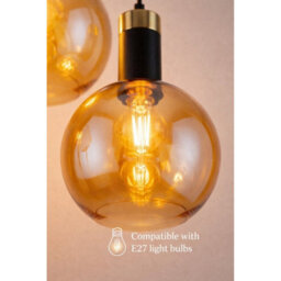 Luminosa Lighting Luminosa Auralis Bar Pendant Ceiling Light Black, Gold Amber Glass Shade 4X E27 - thumbnail 6