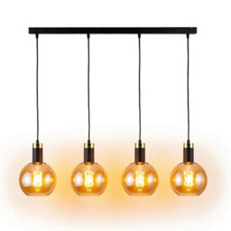 Luminosa Lighting Luminosa Auralis Bar Pendant Ceiling Light Black, Gold Amber Glass Shade 4X E27 - thumbnail 3
