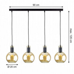 Luminosa Lighting Luminosa Auralis Bar Pendant Ceiling Light Black, Gold Amber Glass Shade 4X E27 - thumbnail 7