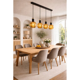 Luminosa Lighting Luminosa Auralis Bar Pendant Ceiling Light Black, Gold Amber Glass Shade 4X E27 - thumbnail 4