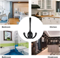 6 Pack Vintage Wall Mounted Coat Hooks, Retro Metal Door Hooks With 12 Screws, Hanging For Bathroom And Kitchen Doors, Black - thumbnail 6