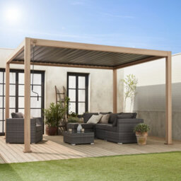 Sweeek - Louvered Pergola Aluminium 4 X 3M Light Wood Coloured - Triomphe - thumbnail 7