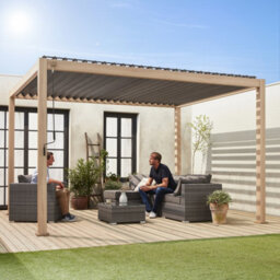 Sweeek - Louvered Pergola Aluminium 4 X 3M Light Wood Coloured - Triomphe - thumbnail 1