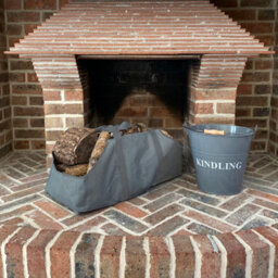 Selections Fireside Kindling Bucket In French Grey With Canvas Log Carrier Bag