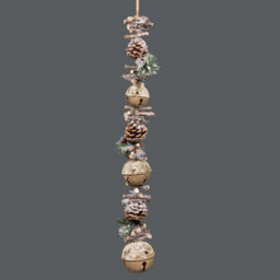 Shatchi Hanging Decoration With Jingle Bells Wooden Sticks, Berries And Pinecones Christmas Home Wall Door 90Cm Cream - thumbnail 5
