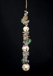 Shatchi Hanging Decoration With Jingle Bells Wooden Sticks, Berries And Pinecones Christmas Home Wall Door 90Cm Cream - thumbnail 1