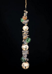 Shatchi Hanging Decoration With Jingle Bells Wooden Sticks, Berries And Pinecones Christmas Home Wall Door 90Cm Cream - thumbnail 7