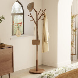 Yqjjgl Solid Wood Freestanding Clothes Rail With Hooks For Home Office Walnut Coat Rack Clothes Rack - thumbnail 3