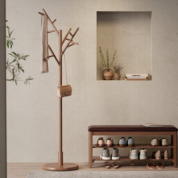 Yqjjgl Solid Wood Freestanding Clothes Rail With Hooks For Home Office Walnut Coat Rack Clothes Rack - thumbnail 2