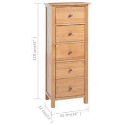 Vidaxl Tall Chest Of Drawers 45X32X110 Cm Solid Oak Wood Tall Chest Of Drawers - thumbnail 3
