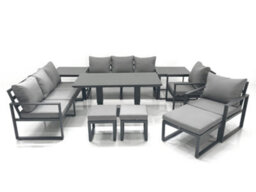 Fimous Garden Sofa Set Aluminium Furniture Rising Dining Tabe Set With 2 Chair 3 Footstools 2 Side Tables Dark Grey - thumbnail 2