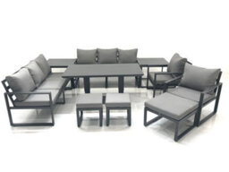 Fimous Garden Sofa Set Aluminium Furniture Rising Dining Tabe Set With 2 Chair 3 Footstools 2 Side Tables Dark Grey - thumbnail 1