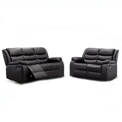 Furnishings For Less UK Venice 3 + 2 Black Leather Manual Reclining Sofa Suite - image 1