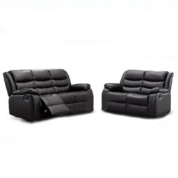 Furnishings For Less UK Venice 3 + 2 Black Leather Manual Reclining Sofa Suite - thumbnail 1