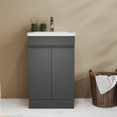 Probaty Bathrooms Vanity Unit Matte Anthracite Mdf,500X385X800mm,freestanding,detachable,2 Doors With Ceramic Basin - image 1