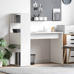 Berkfield Modern Desk With Storage White 113X54X120 Cm Engineered Wood - thumbnail 2