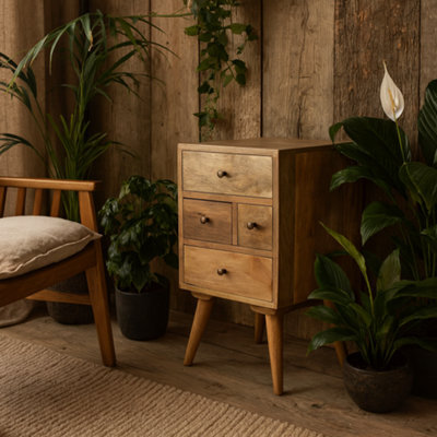 Wyld Haus Pitigliano Nordic 4 Drawer Mango Wood Bedside Table - image 1