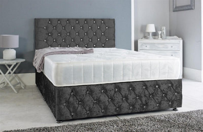 Adore Designs Adore Living Chesterfield Crushed Velvet Divan Bed With Orthopaedic Mattress In Black - image 1