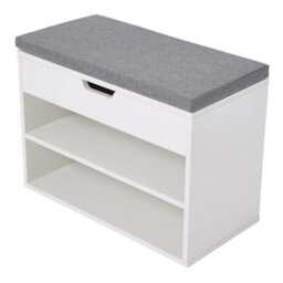 Wooden Shoe Bench Shoe Storage Rack Cabinet Organiser With Cushion - thumbnail 1