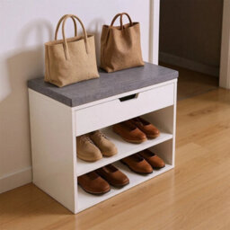 Wooden Shoe Bench Shoe Storage Rack Cabinet Organiser With Cushion - thumbnail 3