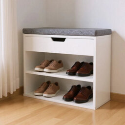 Wooden Shoe Bench Shoe Storage Rack Cabinet Organiser With Cushion - thumbnail 4