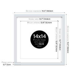 "14X14"" Light Grey Picture Frame - 14X14"" Square Frame With 13X13"" Mount For 14X14""/13X13"" Pictures Moderrn Style Thin Edge, 1 Pack" - thumbnail 2