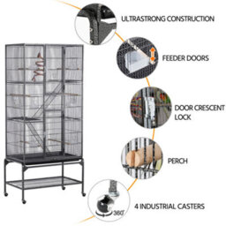 Yaheetech Black Rolling Metal Bird Cage With Detachable Stand Large - thumbnail 5