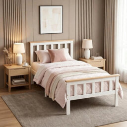 Elegant 3Ft Single Bed Frame In White Solid Pine Wood - thumbnail 1
