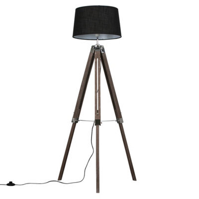 Valuelights Clipper Modern Distressed Wood And Silver Chrome Tripod Floor Lamp With Black Shade - image 1