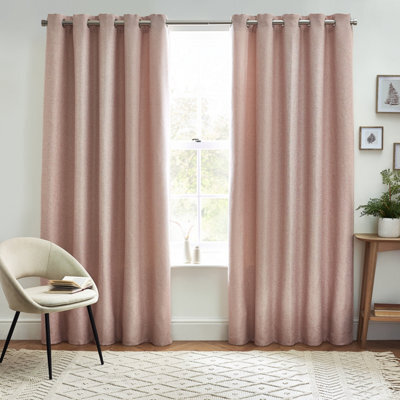 furn. Petal Pink Woven Thermal Eyelet Curtains (W)228Cm (L)228Cm, Pair